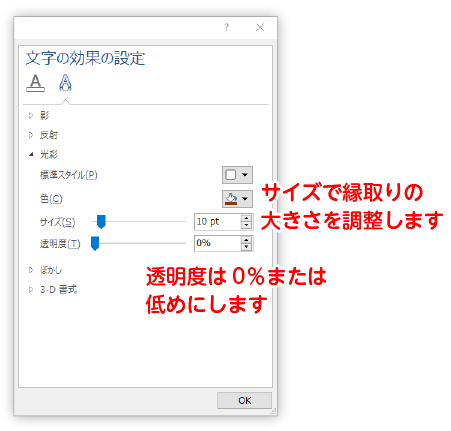 文字の光彩設定